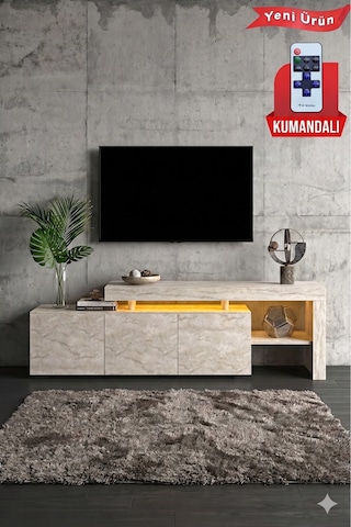 Luma Led Işıklı Tv Ünitesi 160 Cm - Modern Tv Sehpası Krem