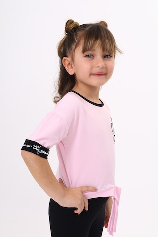 Toontoy Kids Toontoy Kız Çocuk Önü Bağlama Detaylı Baskılı Tişört Açık Pembe