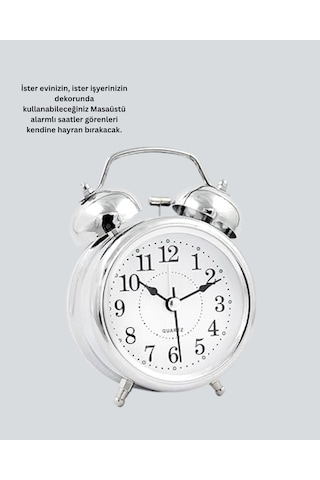 Dekoratif Yuvarlak Gümüş Sessiz Işıklı Masa Üstü Çalar Saat Alarmlı Ve Şık Tasarım Renkli