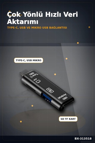 Tip-c Micro Usb Girişli 5'li Çok Fonksiyonlu Sd Kart Okuyucu Otg Dönüştürücü Bx-313518 Çok Renkli