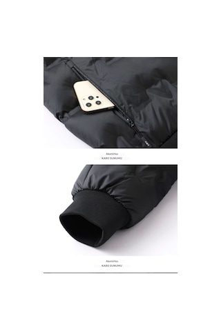 Erkek Kışlık Mont Kışlık Pamuklu Dolgulu Ceket Kısa Kürk Yaka Sıcak Pamuklu Mont Siyah