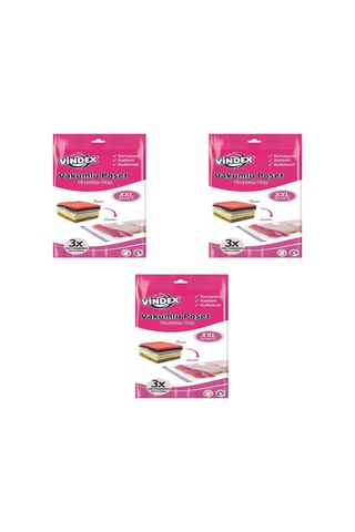 Vindex Vakumlu Giyisi Yastık Yorgan Saklama Torbası Poşeti Hurç - Xx Large - 80x100 Cm. - 3 Paket 140l