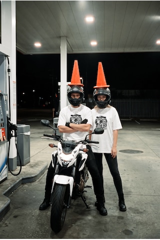 Black Nova Oversize Baskılı Unisex %100 Pamuk T-shirt California Riders Beyaz