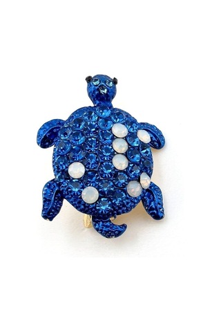 Solfera Mavi Beyaz Renkli Su Kaplumbağası Okyanus Zirkon Taşlı Broş Rz199