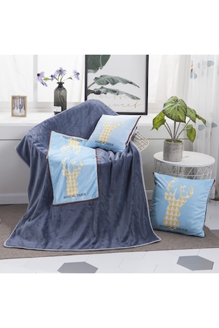 Sones Flamingo Desenli Çok Amaçlı Peluş Battaniye Kare Yastık Yorgan Ofis Araba Yastığı Minder, Boyut: L