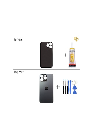 İphone Uyumlu13 Pro Max Grafit Arka Kapak Arka Cam Batarya Kapağı Lazer Kesim Kapak Pil Kapağı + B-7000 Yapıştırıcı + Tamir Seti Standart