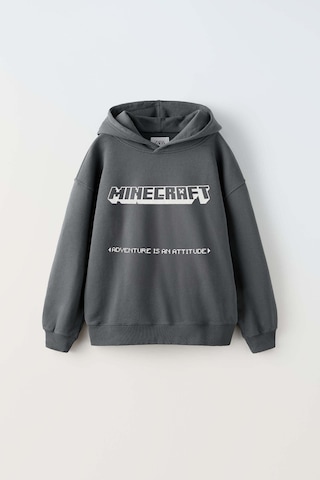 Erkek Çocuk Mınecraft Modelli Pamuk Kapşonlu Sweat Füme