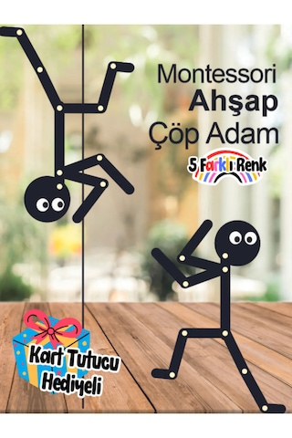 2 Adet Çöp Adam 1 Adet 30lu Görev Kartı Montessori Ahşap Eğitici