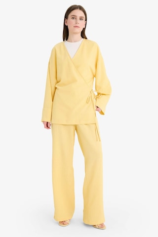 Defacto Relax Fit 2li Takım Gofre Dokulu Uzun Kollu Kimono Pantolon F4095ax25smyl272 Sarı