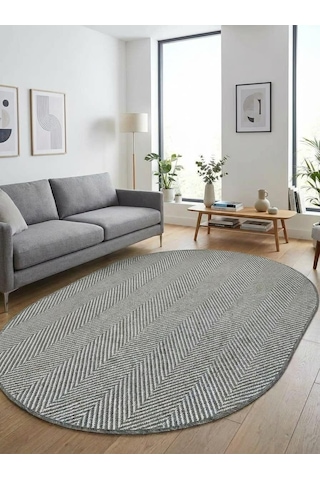 Oval Sisal Halı 1002 Antrasit Balık Sırtı Desen Kaymaz Taban Modern Salon Oturma Odası Halısı