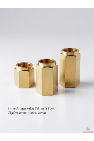 Atölye Asya 6 Köşe Som Pirinç Mumluk 20/30/40 Mm 24 Mm Genişlik Dekoratif Mumluk Gold