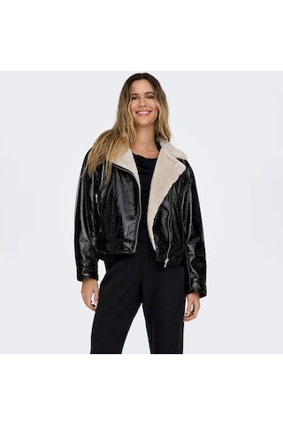 Only Bayan Deri Görünümlü Biker Ceket Mont 15298636 Siyah
