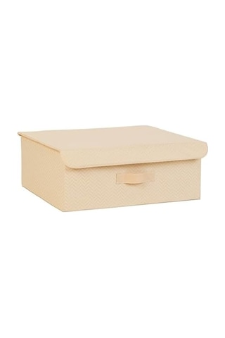 Bej Balıksırtı Kapaklı Kutu 48 X 40 X 19 Cm Açık Ahşap