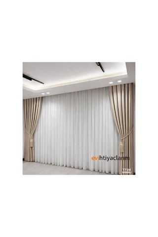 Titiem Efektli Bambu Salon Ve Misafir Odalarına Uygun 1/3 Sık Pileli Ütü Istemeyen Düz Tül Perde Kırık Beyaz Kırık Beyaz