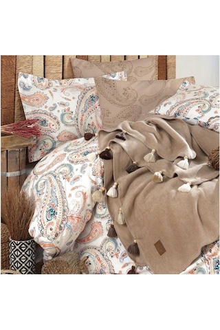 İyi Geceler İstanbul Boho Chic Çift Kişilik Battaniyeli Cappucino Rengi Nevresim Takımı Cappucino