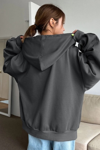 Modagen Unisex Oversize Fermuarlı Sweat Hırka Füme