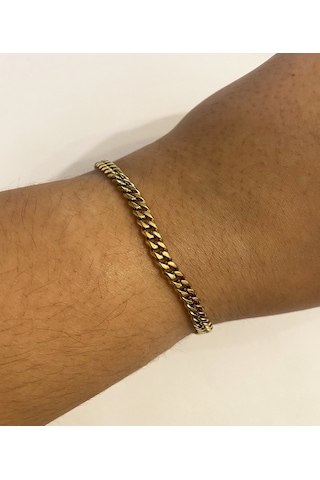 Erkek 4 Mm Zincir Çelik Bileklik Gold