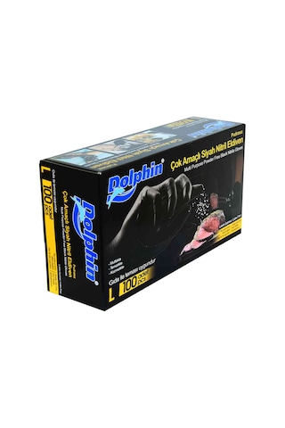 Dolphin Pudrasız Siyah Nitril Eldiven Büyük Boy L 100'lü Paket