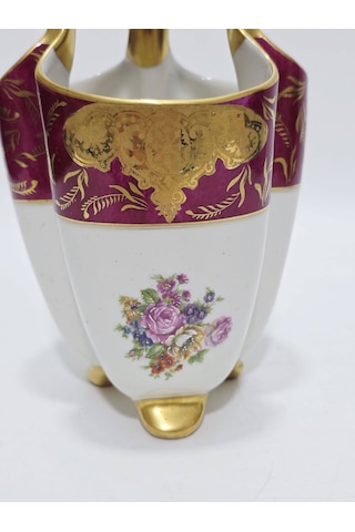 Perlam Limoges Çiçek Desenli Porselen Sepet 27x14x14cm Çok Renkli
