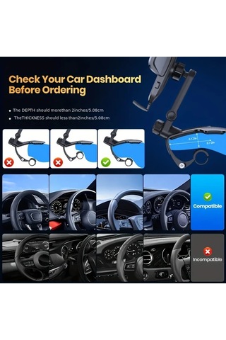 Boatshop1 Lcars Siyah Araba Gösterge Paneli Telefon Tutucu Kaymaz Silikon Kelepçeli 360 Derece Dönebilir Tüm Telefonlara Uyumlu Dayanıklı Abs