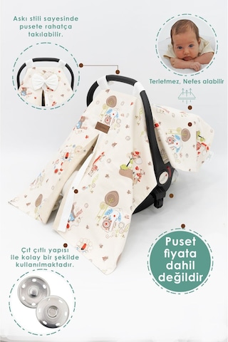 Mordesign Ortopedik Puset Minderi, Örtü Ve Çarşaf 3' Lü Set, Askı Stil, Animal Serisi Çok Renkli