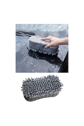 Çift Taraflı Mikrofiber Şönil Tüylü Araba Oto Yıkama Kurulama Temizlik Süngeri 23x12x6cm Gri Oto Aksesuarcım