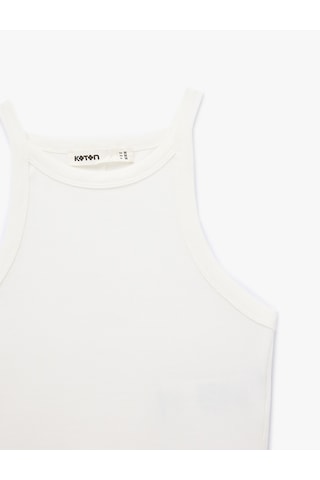 Koton Pamuklu Ribanalı Slim Fit Kolsuz Halter Yaka Crop Top Beyaz 6sak10424ek