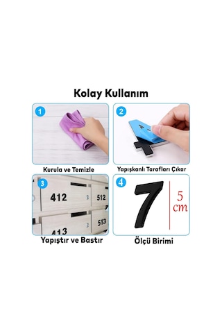 Lexroo Yapışkanlı Kapı Numarası Küçük Boy 50 Mm 5 Cm Numara 7 Rakam Yedi Sayı Siyah Renk Numaralar Standart