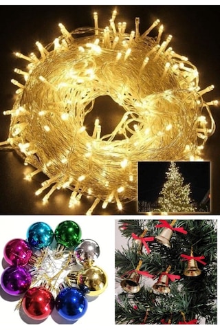 Özel 3 Lü Yılbaşı Seti 12 Adet Çam Ağacı Çanı 6 Lı Yılbaşı Çam Ağacı Topu 10 Metre Animasyonlu Led Çok Renkli