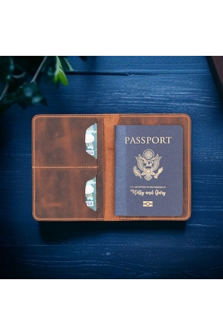 Viaggio Hakiki Deri, El Yapımı, Pasaport Kılıfı, Antik Kahve Kahverengi