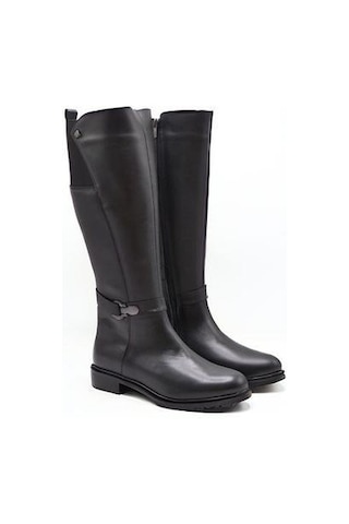 Venüs 20741k Düz Topuk Fermuarlı Klasik Deri Kadın Çizme Siyah