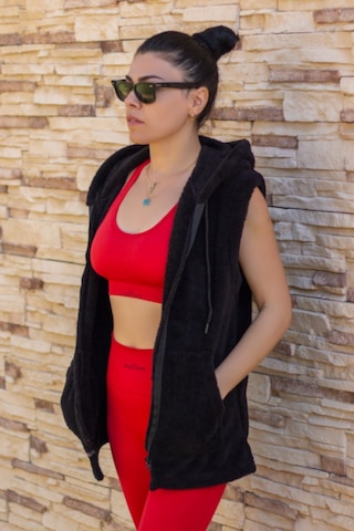 Kadın Siyah Peluş Kalın Fermuarlı Kapüşonlu Yelek 23kylkmy01 001