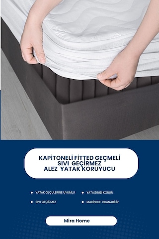 Kapitoneli Çift Kişilik Sıvı Geçirmez Alez Fitted Geçmeli Yatak Koruyucu Beyaz