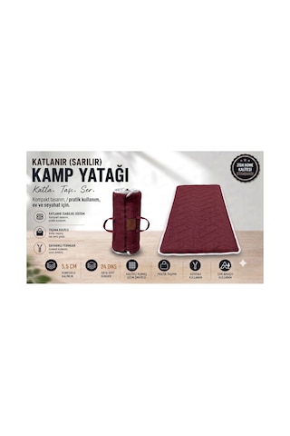 Bordo Taşınabilir Katlanır Yatak Karavan Kamp Yatağı Anne Yanı Yer Yatağı 160 X 200 Bordo