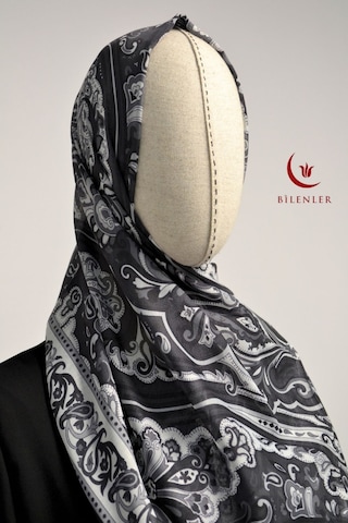 Bilenler Etnik Desenli Pamuklu Şal 70x190 Cm Siyah