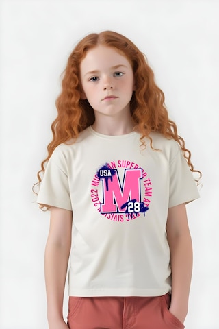 Panios Kids M 28 Baskılı Kız Çocuk Kısa Kollu T-shirt Krem