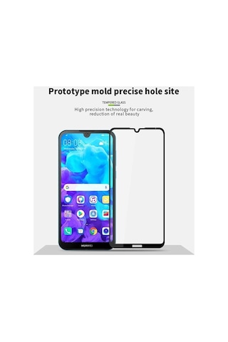 Huawei Y5 2019 Tam Kaplayan Temperli Cam Ekran Koruyucu Siyah
