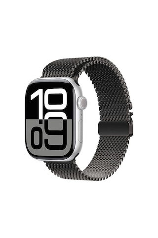 Apple Uyumlu Watch 10 46mm Zore Krd-121 Metal Hasır Kordon-siyah