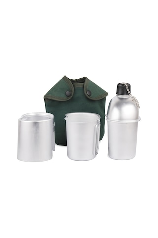 Mufunye Alüminyum Kamp Çamaşırı Seti: 850ml Matara, 600ml Bardak Ve Odun Fırını - Kamp, Dağcılık, Hayatta Kalma İçin Gümüş