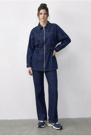 Shade Kadın Fermuarlı Belden Bağlamalı Cep Detaylı Denim Alt-üst Takım 60597 60286011 - Lacivert