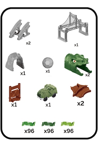 Dinosaur Tracks 288 Parça Dinozor Temalı Hareketli Raylar Full Set Dinozor Arabalı