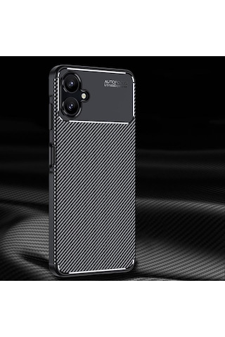 Galaxy Uyumlu A06 Kılıf Karbon Görünümlü Silikon Kamera Korumalı Üstün Koruma Pazarplus Siyah