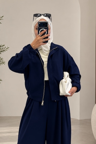 Balenbi Kadın Oysh Modal Kumaş 3 Lü Bomber Ceketli Tesettür Takım 3839 Lacivert