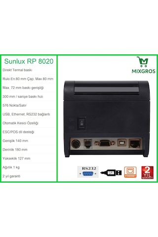 Sunlux Rp8020 Termal Adisyon Fiş Rulosu Yazıcısı
