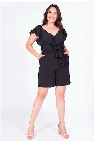 Myline Kadın Yakası Volanlı Tulum 34859 Siyah