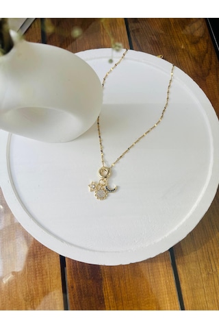 Gökyüzü Charm Model Çelik Kolye Altın