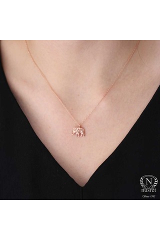 Nusret 925 Ayar Gümüş Fil Charm Kolye, Pembe 409243957