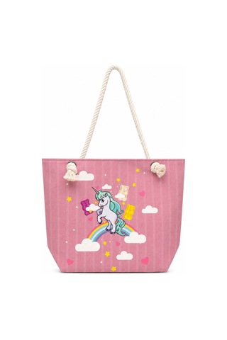 Harıbo Haribo Lisanslı Unicorn Baskılı Halat Saplı Plaj Çantası Pembe