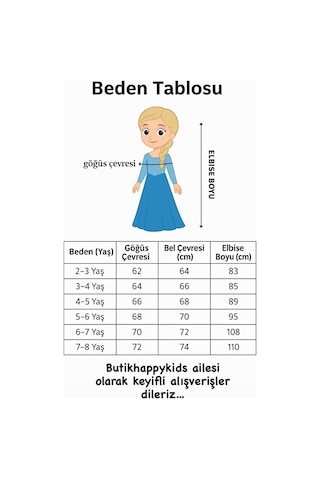 Butikhappykids Frozen Elsa Temalı Kız Çocuk Prenses Elbise Kollu Tüllü Kabarık Taç Asa Eldiven + Doğum Günü Parti Seti Hediyeli Mavi