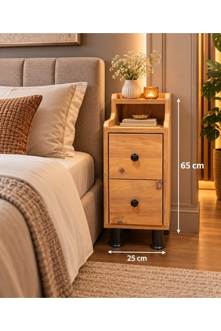 Çok Amaçlı Modern Yan Sehpa Organizer Yatak Odası Komodin 25cm Ahşap Görünümlü Ev Tamamlayıcı Çam